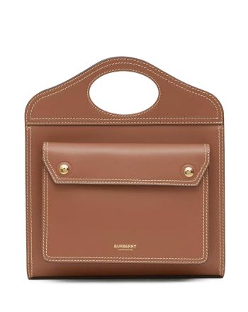 Burberry Mini Topstitch Detail Leather Pocket Bag Coffee